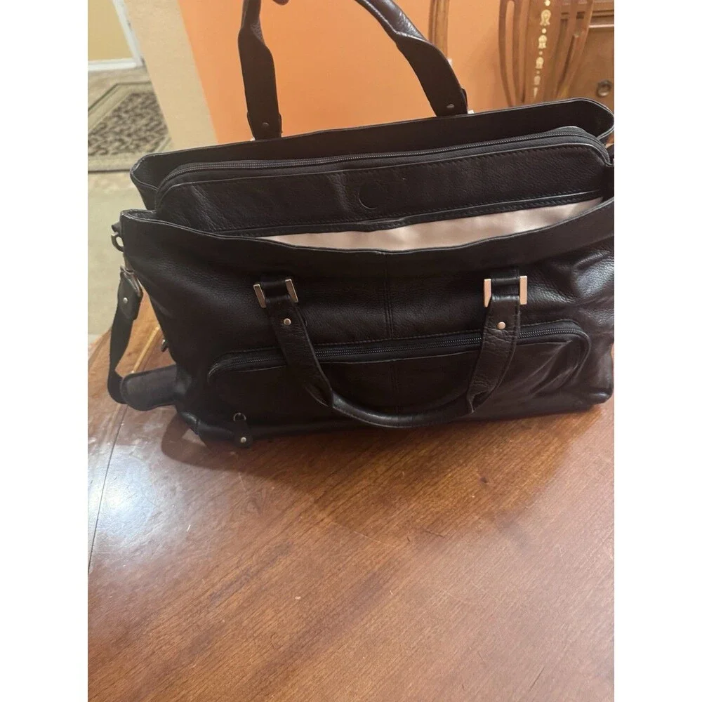 CLARKS Distressed Heavy Duty Black Leather large Laptop Bag